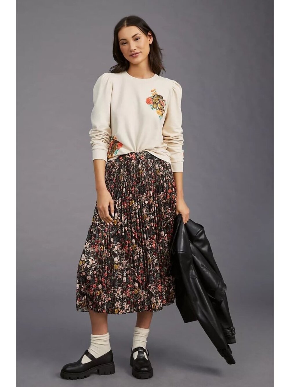 Tiger Print Cream Sweatshirt With Ruffle Shoulder Detail